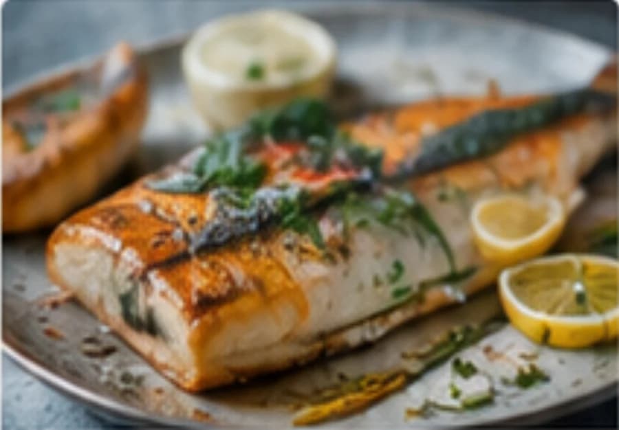 Gebratenes Fischfilet mit Kräutern und Zitrone